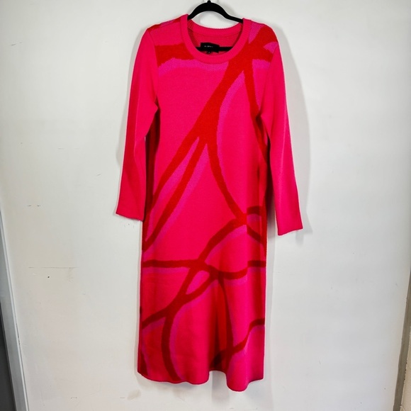 11 Honoré  Elegant Pink Red Abstract Long Cozy Knit Long Sleeve Dress - Picture 2 of 16